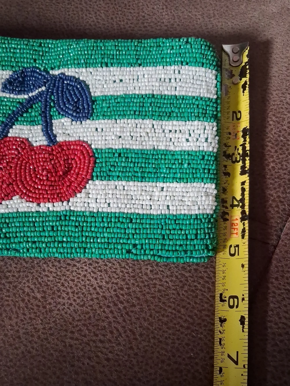 Beaded Green & White Stripe Cherry Wristlet Pouch - Women's Accessories